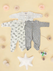 3-Pack Unisex Baby Sleepsuits – Elephant Print, Stars & Classic White