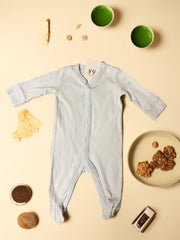 Sky Blue Baby Sleepsuit – Cotton Long Sleeve Romper with Footies
