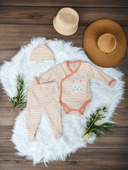 3-Piece Baby Bunny Striped Outfit Set – Bodysuit, Pants & Hat